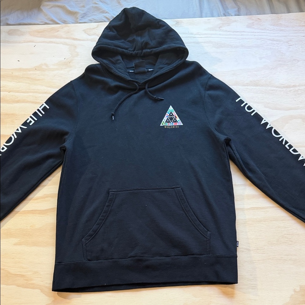 HUF Black Hoodie with Multicolor Triangle Chest Logo